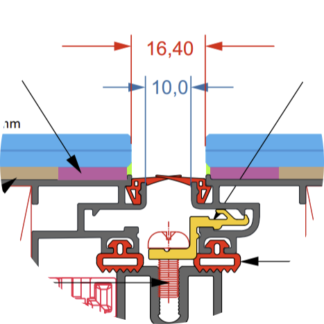 Detalhe técnico — espaçamento de 16,4mm entre vidros SG Premium
